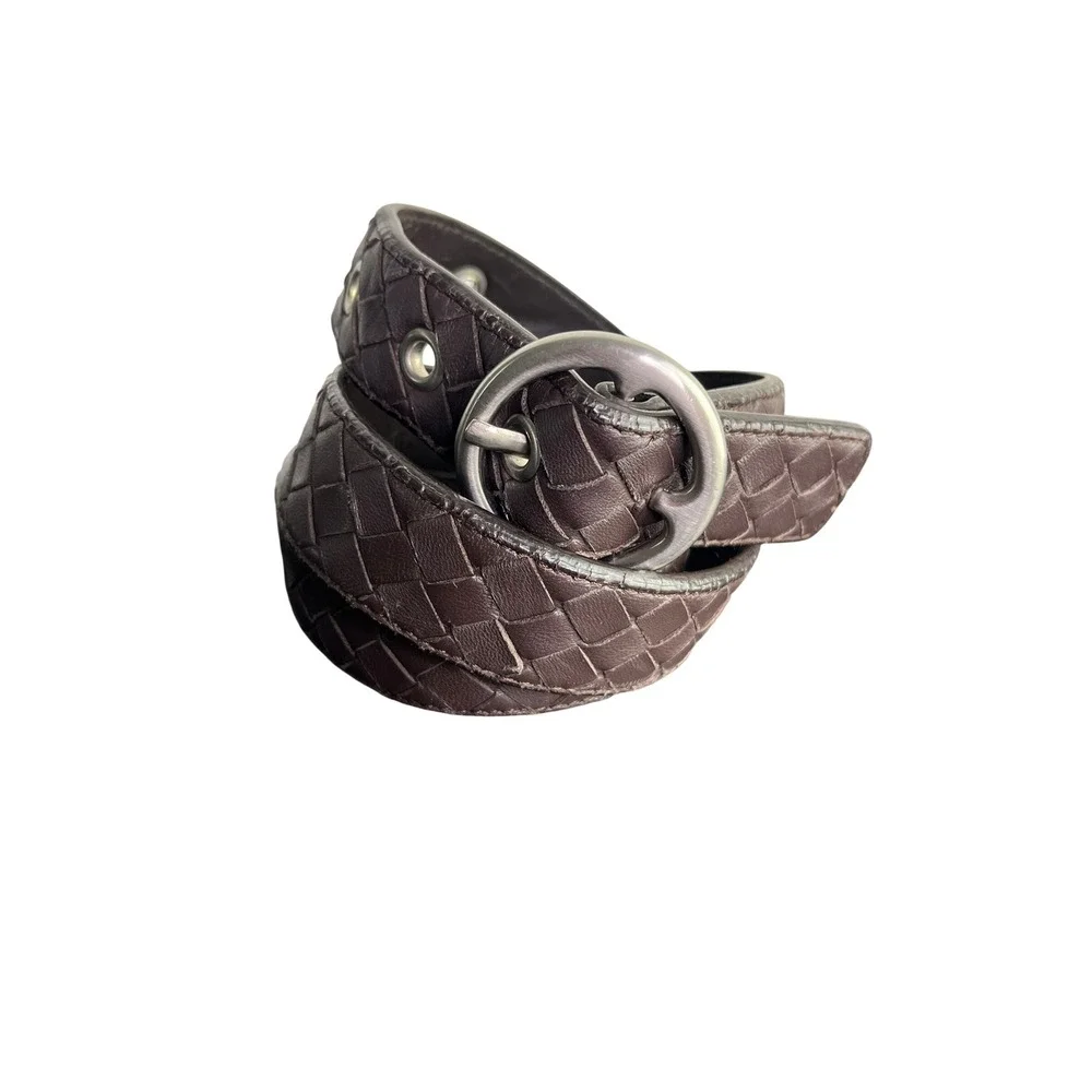 Bottega Veneta Belt 34 Intrecciato Woven Leather Eyelet Italy Vintage Chic $750
